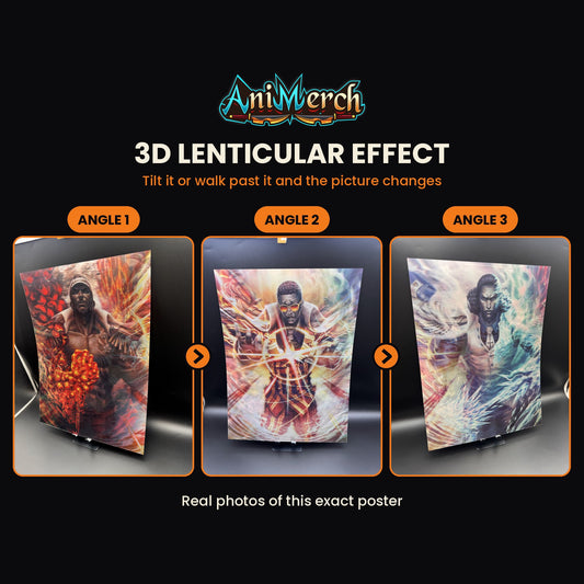 One Piece 3D Lenticular Poster #12 shown at three angles, the picture changing as it tilts