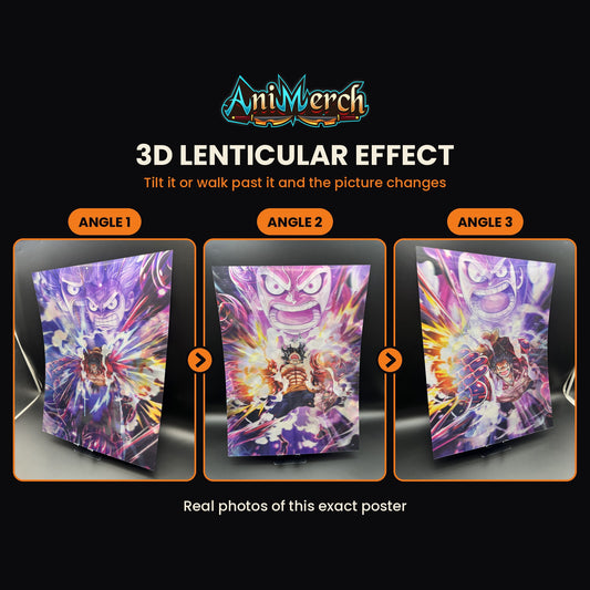 One Piece 3D Lenticular Poster #16 shown at three angles, the picture changing as it tilts