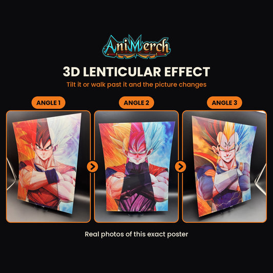 Dragon Ball Z 3D Lenticular Poster #17 shown at three angles, the picture changing as it tilts