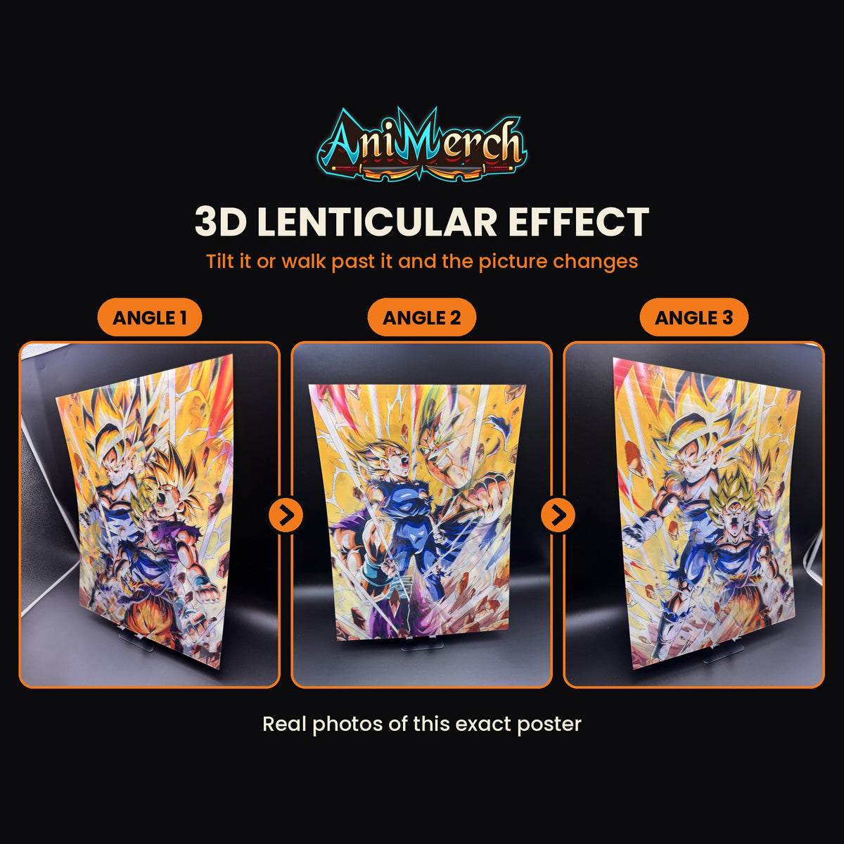 Dragon Ball Z 3D Lenticular Poster #18 shown at three angles, the picture changing as it tilts