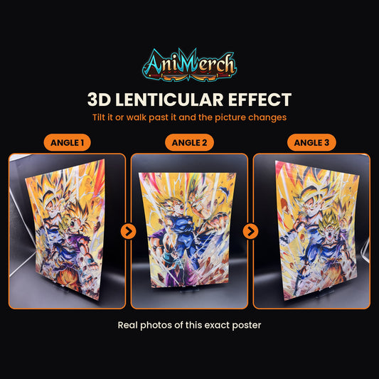 Dragon Ball Z 3D Lenticular Poster #18 shown at three angles, the picture changing as it tilts
