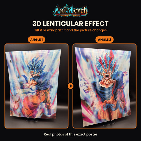 Dragon Ball Z 3D Lenticular Poster #19 shown at three angles, the picture changing as it tilts