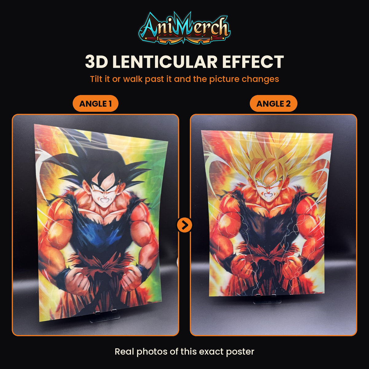 Dragon Ball Z 3D Lenticular Poster #21 shown at three angles, the picture changing as it tilts
