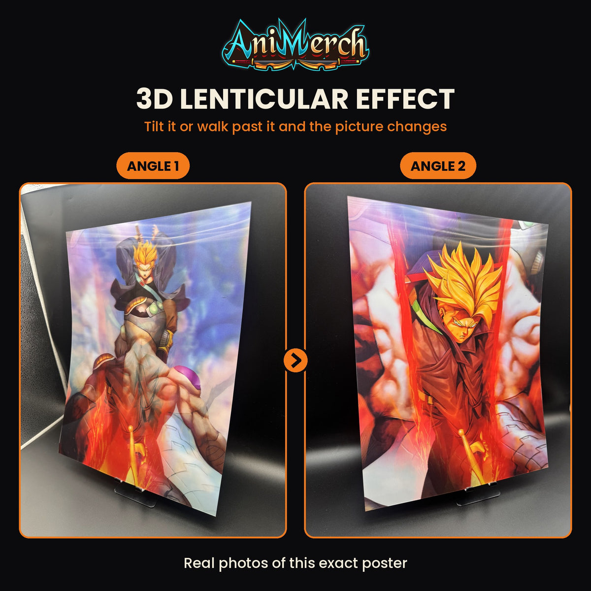 Dragon Ball Z 3D Lenticular Poster #22 shown at three angles, the picture changing as it tilts