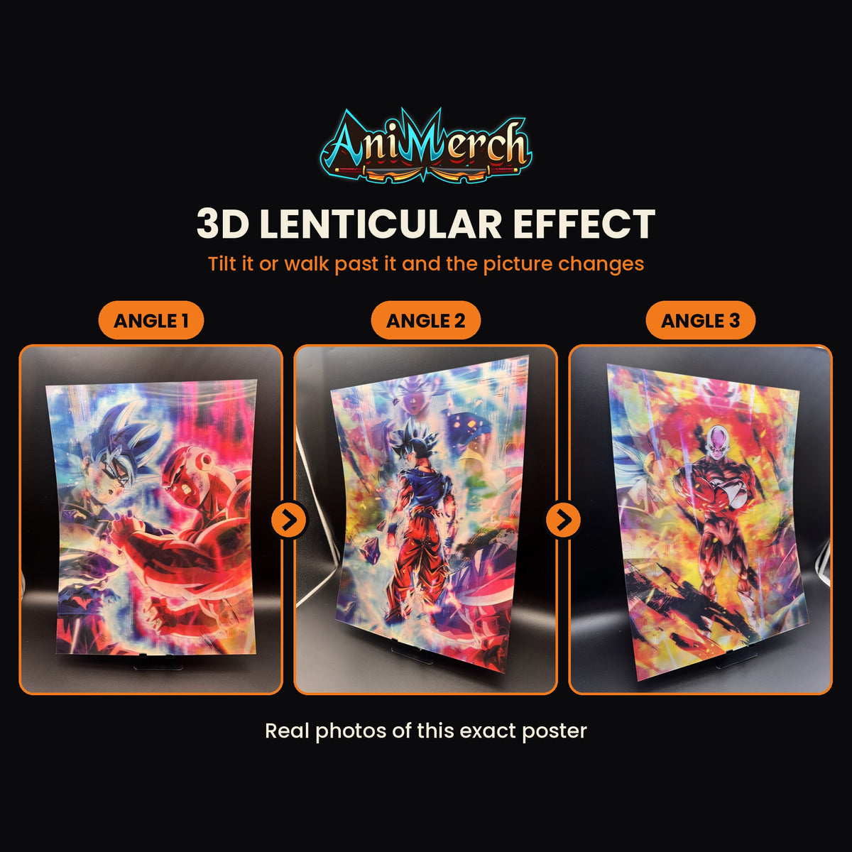 Dragon Ball Z 3D Lenticular Poster #23 shown at three angles, the picture changing as it tilts