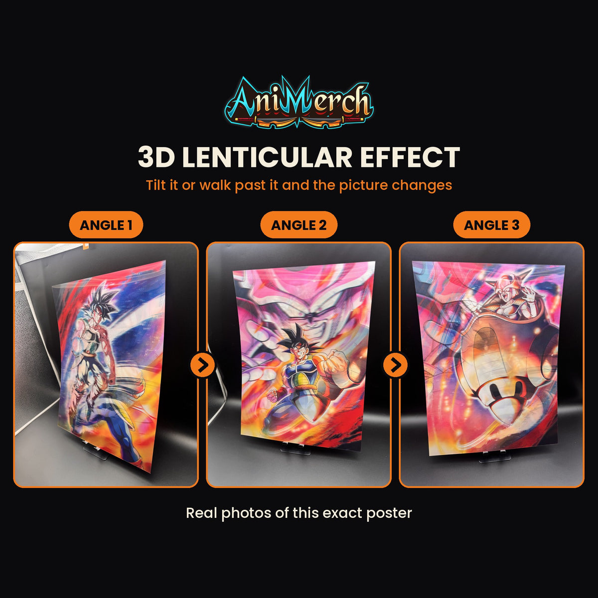 Dragon Ball Z 3D Lenticular Poster #24 shown at three angles, the picture changing as it tilts