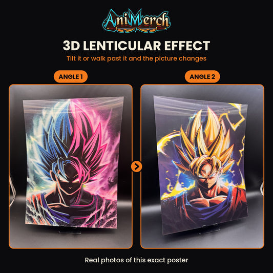 Dragon Ball Z 3D Lenticular Poster #25 shown at three angles, the picture changing as it tilts