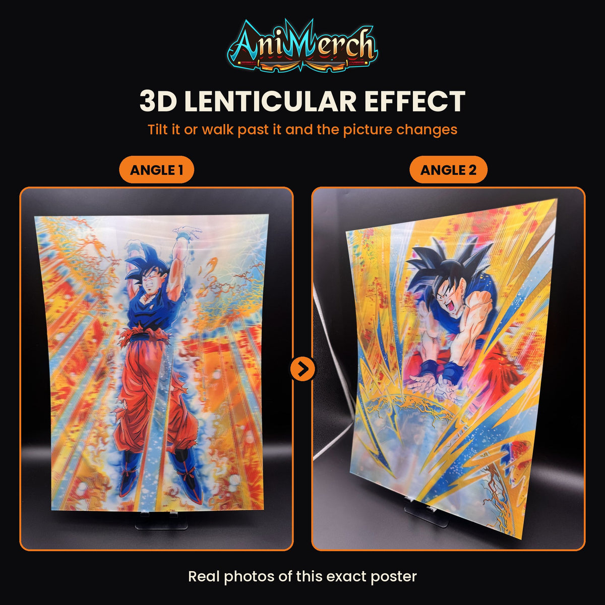 Dragon Ball Z 3D Lenticular Poster #26 shown at three angles, the picture changing as it tilts