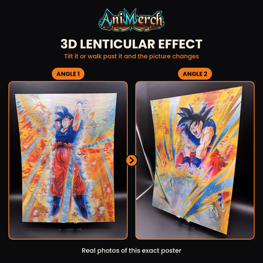 Dragon Ball Z 3D Lenticular Poster #26 shown at three angles, the picture changing as it tilts