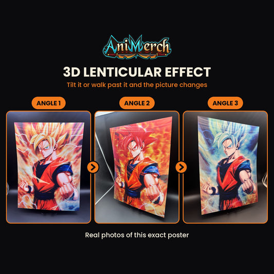 Dragon Ball Z 3D Lenticular Poster #27 shown at three angles, the picture changing as it tilts